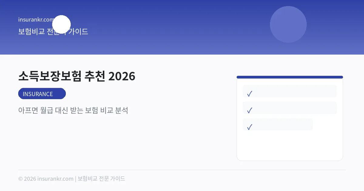 소득보장보험 추천 2026 — 아프면 월급 대신 받는 보험 비교 분석