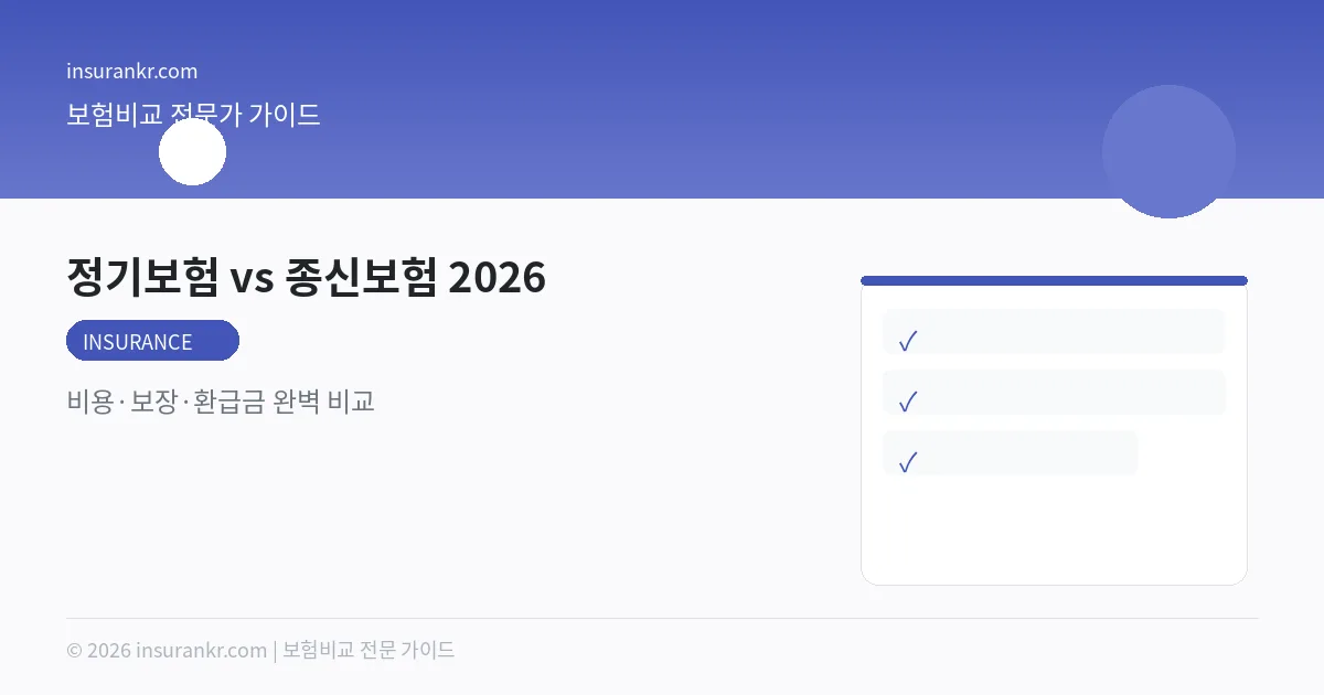 정기보험 vs 종신보험 2026 — 비용·보장·환급금 완벽 비교
