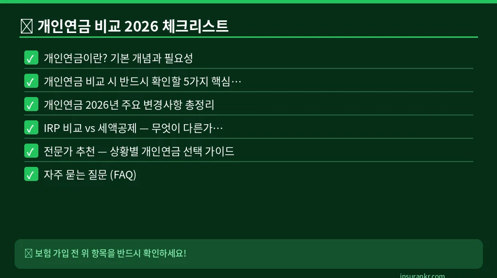 개인연금 비교 2026 체크리스트