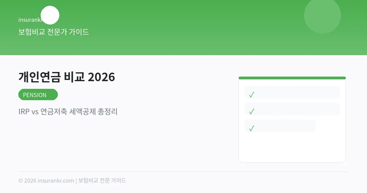 개인연금 비교 2026 — IRP vs 연금저축 세액공제 총정리